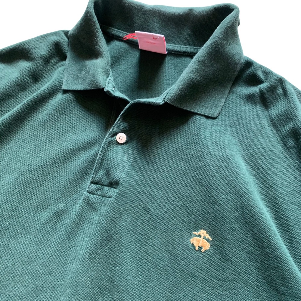 Brooks Brothers 346 Mens Cropped Polo Shirt Green Short Sleeve Cotton Large